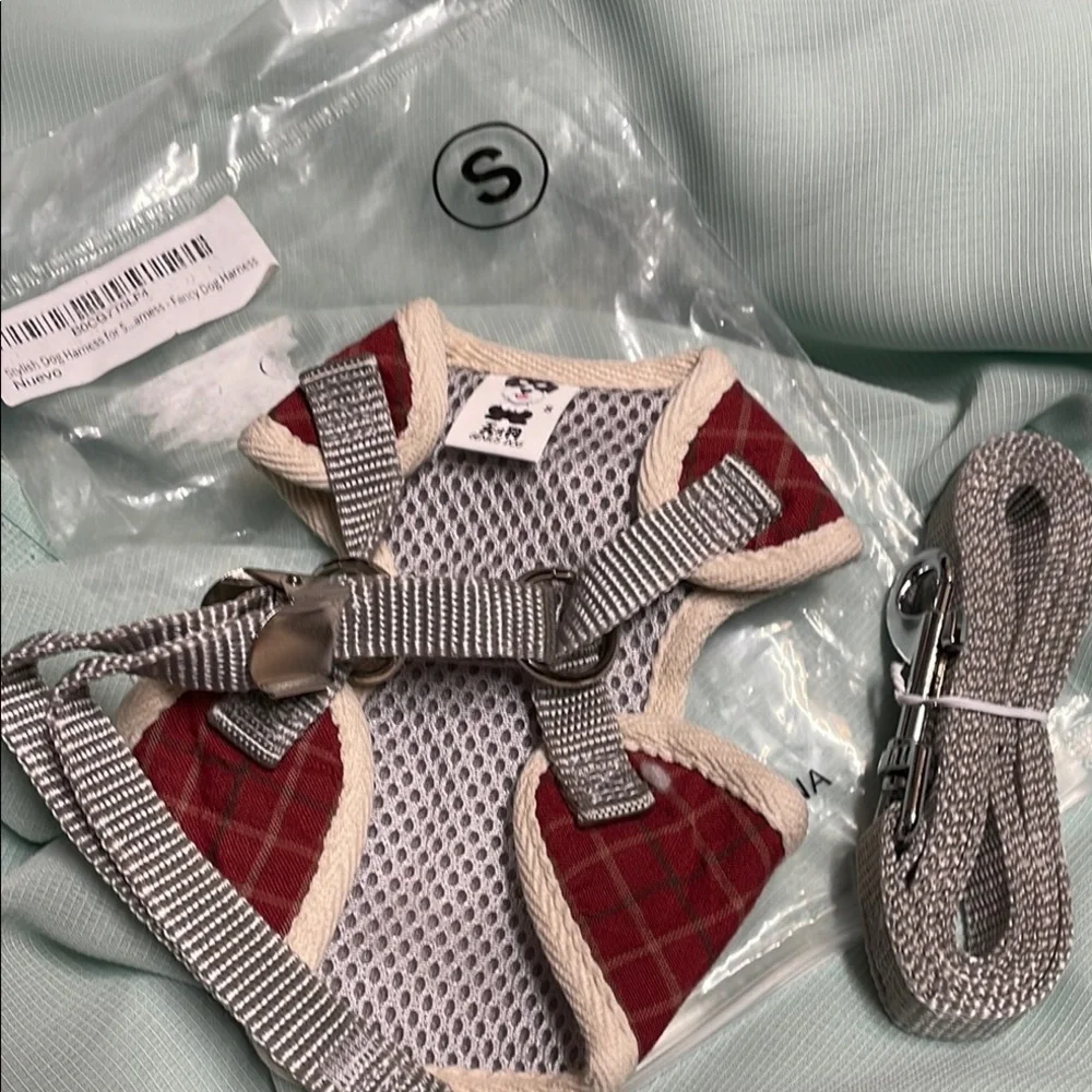 Stylish Red Plaid Dog Harness with Bow Tie